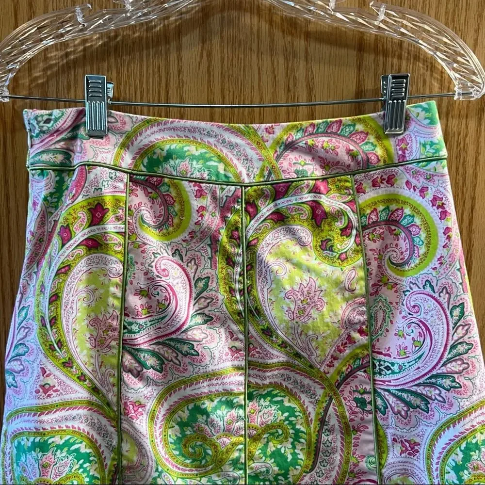 Chadwick’s Pink & Green Paisley Print Skirt Women's Size 8 w/ Side Zipper - Picture 2 of 7